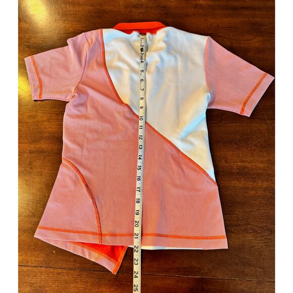Adidas x Stella McCartney Shirt Sz Med Wmns Golf Polo Orange White Short Sleeve - Picture 3 of 6